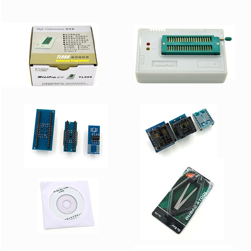 High speed USB Universal Programmer MiniPro TL866CS include 6 PCS adapters support more than 12000 chips support WIN7 64bit
